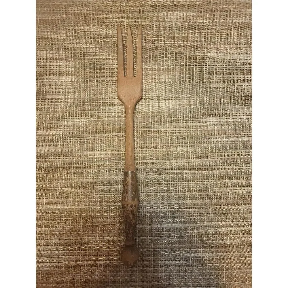 Vintage WOODEN SERVING FORK With Detail On Handle